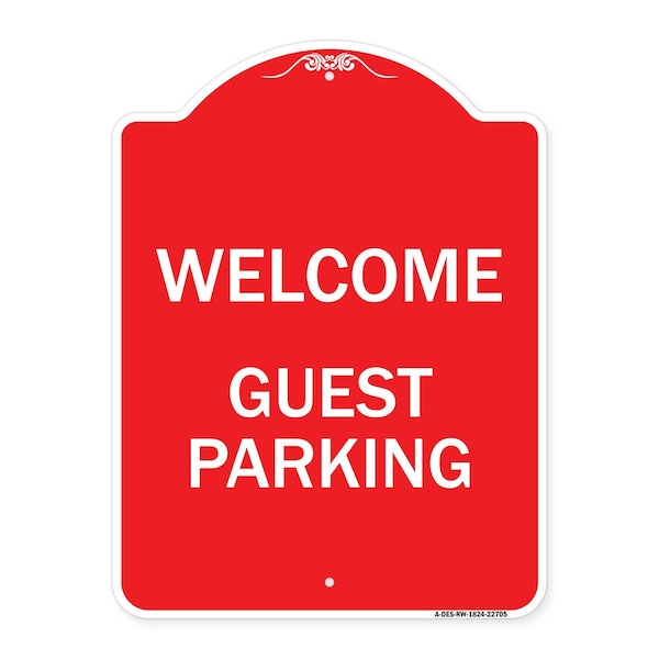 Signmission Designer Series Sign-Welcome Guest Parking, Red & White Aluminum Sign, 18" x 24", RW-1824-22705 A-DES-RW-1824-22705 - main